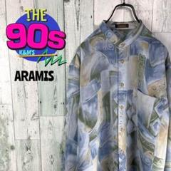 80's ARAMIS アラミス　日本製　水彩柄　個性派　ノーカラーレトロシャツ