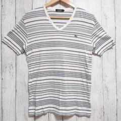美品 バーバリーブラックレーベル Vネック Tシャツ ボーダー ナイト刺繍