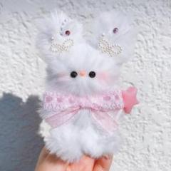 ハンドメイド⋆꙳ モールドール ふわふわ 白うさぎ キーホルダー