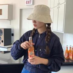 Cheese ブラック バケット ハット リボン 帽子 コットン