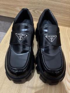PRADA ブラックレザー 厚底ローファー　23センチ　プラダ
