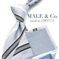 【美品】MALE & Co. ネクタイ ストライプ柄 光沢感 ライトブルーのサムネイル