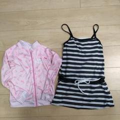 女の子用水着セット ストライプ水着140 ピンクラッシュガード130