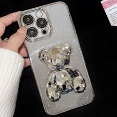 ★iPhone11★ iPhoneケース シルバー 熊 韓国 大人気 送料無料