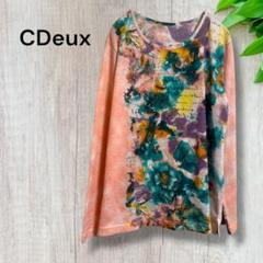 CDeux カットソー チュニック 長袖 花柄 スリット ゆったり レディース