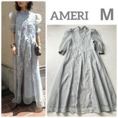 タグ付✨ AMERI 刺繍 ロング チャイナ襟 フレアワンピース シアー ブルー