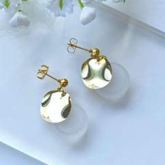 1107◆ゴールド　すりガラス風　夏ピアス　ハンドメイド　ピアス　イヤリング