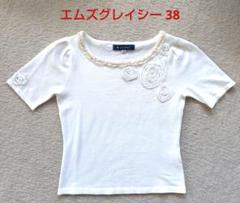 Ms Gracy 半袖トップス 38 ホワイト 花モチーフ