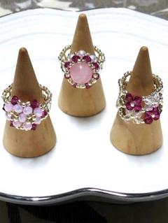 ハンドメイド 花モチーフ ビーズリング 3点セット№32.十三号から十五号位