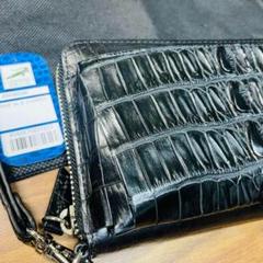 新品未使用 本物クロコダイル ストラップ付き長財布　ブラック