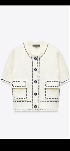 最安値☆新品☆ZARA ステッチニットジャケット S ホワイト 最安値☆新品☆ZARA ステッチニットジャケット S ホワイト