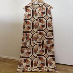 70s vintage パッチワーク柄 フレアスリーブ ワンピース パッチワーク風柄合わせのふんわり袖ロングワンピース
