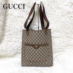 A4可 美品 OLD GUCCI PVC レザー トートバッグ 茶 GG柄 GUCCI グッチ トートバッグ GG柄 211134 GGスプリーム レザー