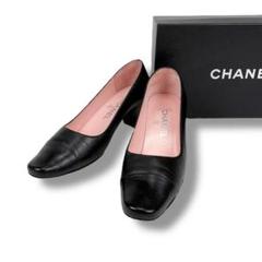 CHANEL バレエシューズ 黒 37.5 24cm バレリーナ ラムスキン