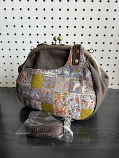 ＊ハンドメイド＊　可愛い25口金ショルダーがま口バッグ　タイル柄　デニムカーキ