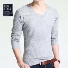 Vネックニット カットソー Vネック セーター ロングTシャツ メンズ M