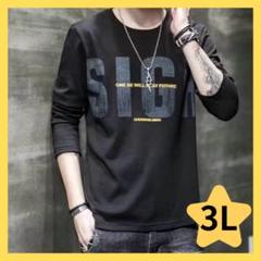 メンズ ３L 黒 カジュアル ユニセックス ロゴTシャツ ブラックトップス