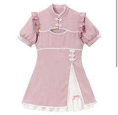 夢展望　チャイナミニワンピース　LL ブラック 半袖 チャイナドレス風ワンピース チャイナ襟 半袖 ミニスカート