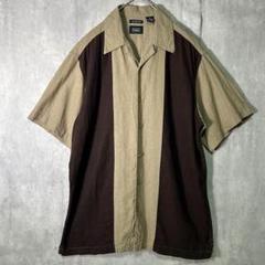 リネン レーヨン オープンカラー シャツ 茶色 ツートン