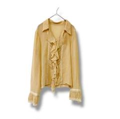 DKNY シルク100% シースルーフリルブラウス　ベージュ　M 透け感　レース