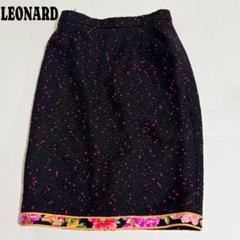極美品✨レオナール大きいサイズ44 長袖ポロシャツ　花柄　ブラック長袖　綿 LEONARD 極美品 レオナール 0420909 長袖 ワンピース ブラック