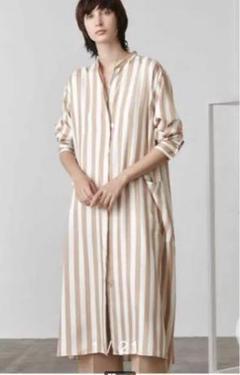 美品☆ベイジ BEIGE, 洗える シャツ ワンピース ロング XL