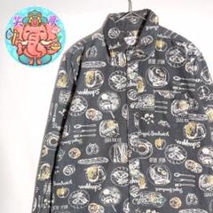 総柄シャツ グレー 食べ物 Mサイズ