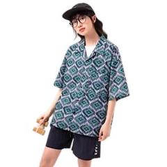 ⭐️新品⭐️エスニック幾何学柄 オープンカラー半袖シャツ