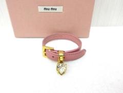 MIU MIU ピンク レザー ブレスレット 美品】miumiu ミュウミュウ レザー ブレスレット ハート ピンク
