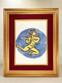 原画　水辺彩画　藤田嗣治印あり　保証書なし 原画水辺彩画藤田嗣治印あり保証書なし