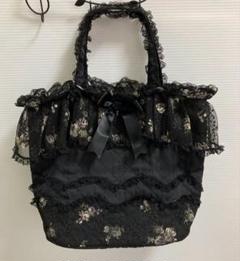 さえら　アキアカネ フリル付き黒花柄手提げ