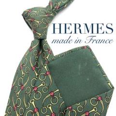 【美品】HERMES ネクタイ 金具柄 小紋柄 グリーン イエロー