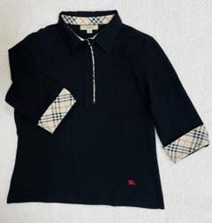 BURBERRY LONDON黒七分袖ポロシャツジップアップ