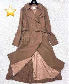 AMERI ウール混 バックプリーツ ロングトレンチコート ベルト ブラウン