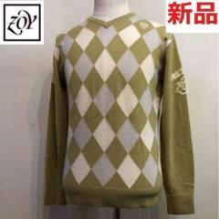 新品未使用 ゾーイ ゴルフ ウール カシミア セーター オリーブ アーガイル 新品未使用 ゾーイ ゴルフ ウール カシミア セーター オリーブ