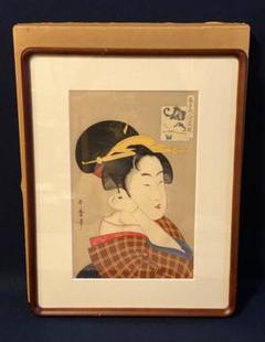 版画　歌麿　美人　手紙 巻物 恋文 額装　オブジェ　インテリア gallery-uchida_p4-1534-s