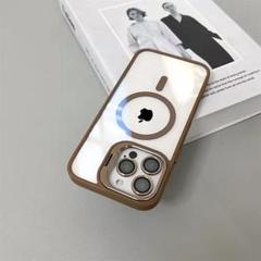 iPhone14ケース　MagSafe　スタンド　ブラウン　クリアケース