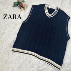 【ZARA】キッズ　ニットベスト　セーター　ネイビー　Vネック　制服　スクール