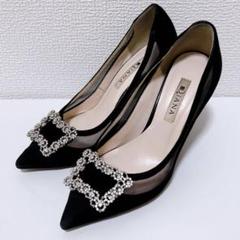 【美品】DIANA ビジュー パンプス 黒 24cm 結婚式 パーティー 24時間以内発送】23 5cm 豪華 ダイアナ ビジューパンプス 黒