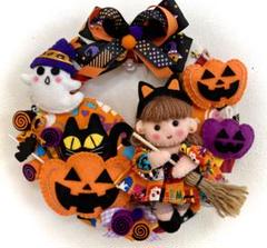 フェルトリース☆ 魔女さんのハロウィンリース☆ ハンドメイド☆プレゼント