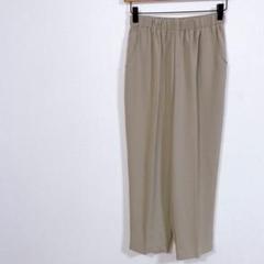 f327【ノーブランド】タックパンツ　センタープレス　ストレッチ素材（L）