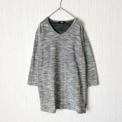 862 アズール Vネック 七分袖ニット グレー L シンプル 薄手 メンズ