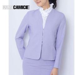 【極美品】ナラカミーチェ 定価3.6万 麻調ペールカラー ノーカラージャケット2 極美品】ナラカミーチェ 定価3.6万 麻調ペールカラー ノーカラー