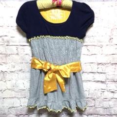 リズリサドール　ネイビー/グレー/イエロー 半袖Tシャツ ウエストリボン付き