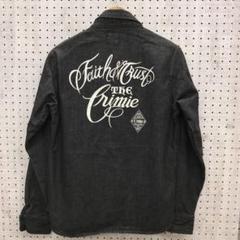 CRIMIE 古着 ワッペン付 バックプリント ブラック デニムワークシャツ