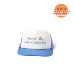 90s 台湾製 ビンテージ メッシュ キャップ 企業 プリント ロゴ 水色 古着