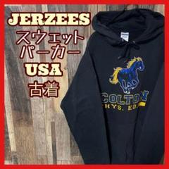 ジャージーズ チームロゴ M メンズ 黒 パーカー USA古着 長袖 スウェット