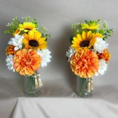 仏花アレンジお供え花華やか造花一対 向日葵＆ダリアフラワー♪華やか☆タッセル付きのサムネイル