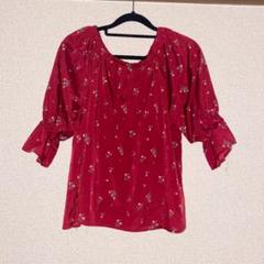 カットソー 赤 花柄ブラウス 七分