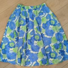 ルノンキュール テチチ 花柄スカート Sサイズ ウエストゴム ブルー